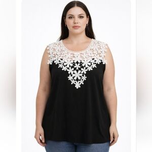 Loveu Dear Black & White Lace Sleeveless Blouse | Size 1X | Dressy Top